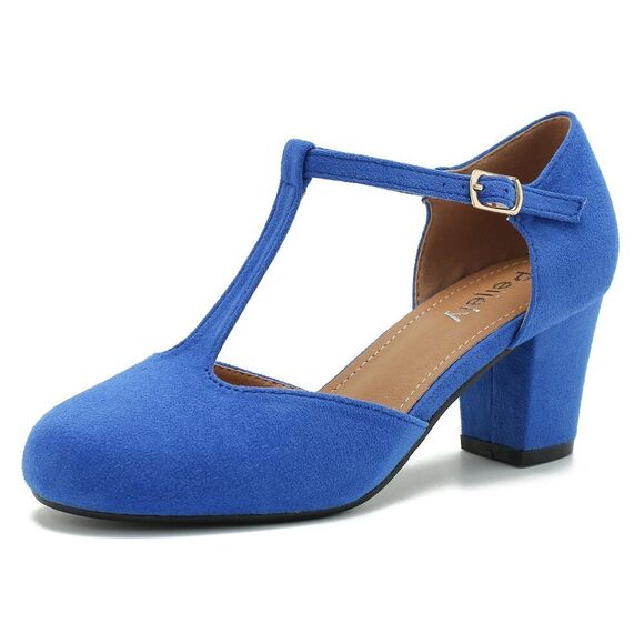 Womens T Strap Mary Jane Shoes Chunky Block Heel Ankle Strap Buckle Dress Pumps - Picture 1 of 7